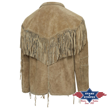 SAS_HOMBRE SAND - Split leather jacket with lacing and...