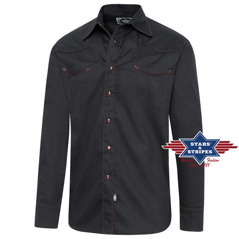 SAS_JACK black - Western shirt with contrasting piping...