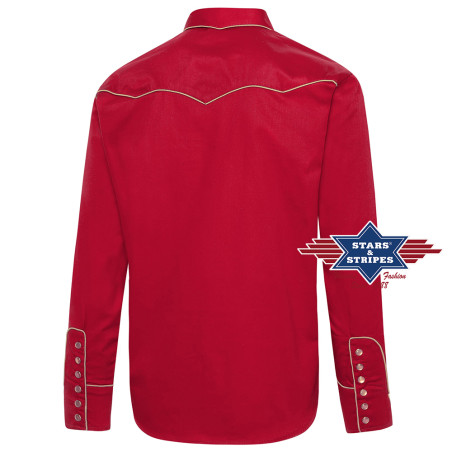 SAS_JACK red - Western shirt with contrasting piping...