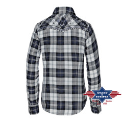 SAS_PASADENA BLUE - Checked blouse with embroidery at...