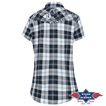 SAS_PASADENA BLUE SHORT - Short-sleeved western check...