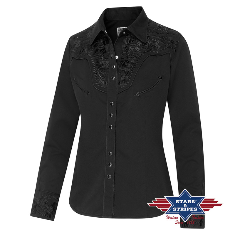SAS_RILEY - Blouse western noire exquise, avec...