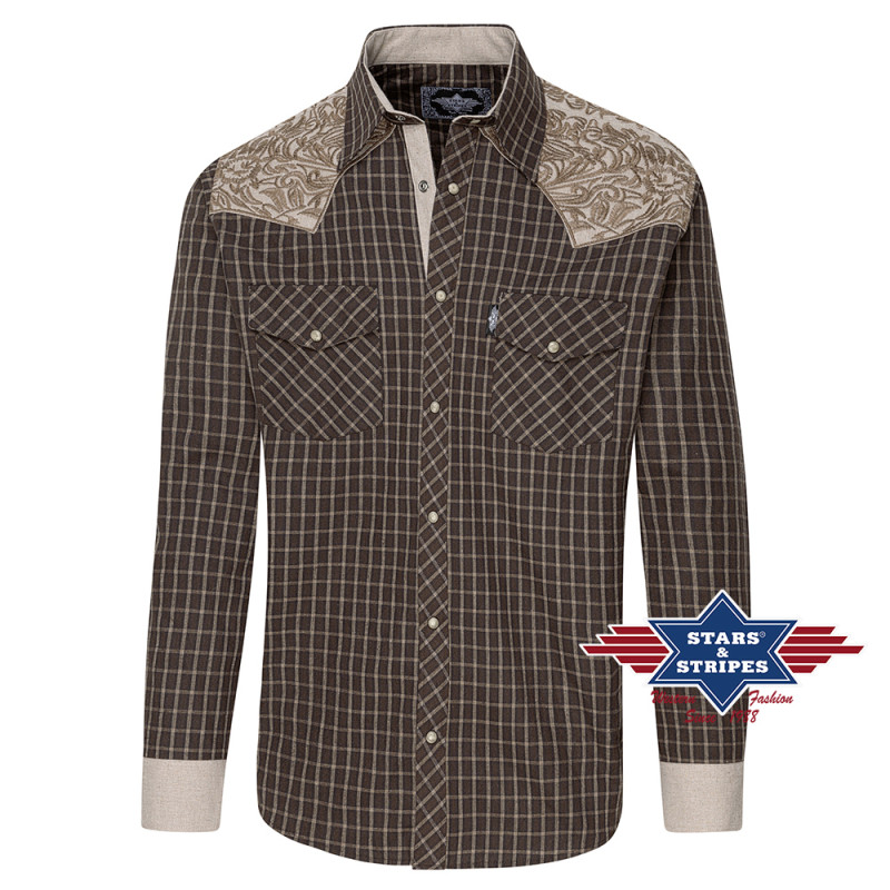 SAS_ROGER beige - Chemise western à carreaux avec... SAS_ROGER beige - Chemise western à carreaux avec...