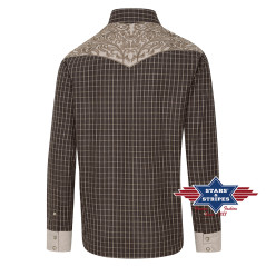 SAS_ROGER beige - Plaid western shirt with embroidered...