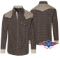SAS_ROGER beige - Plaid western shirt with embroidered...