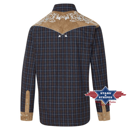 SAS_ROY - Plaid western shirt with embroidered western...