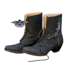 SAS_ROSIE BLACK - Laced western boots, with embroidery... - Bottes | Soul Rebel E-Shop