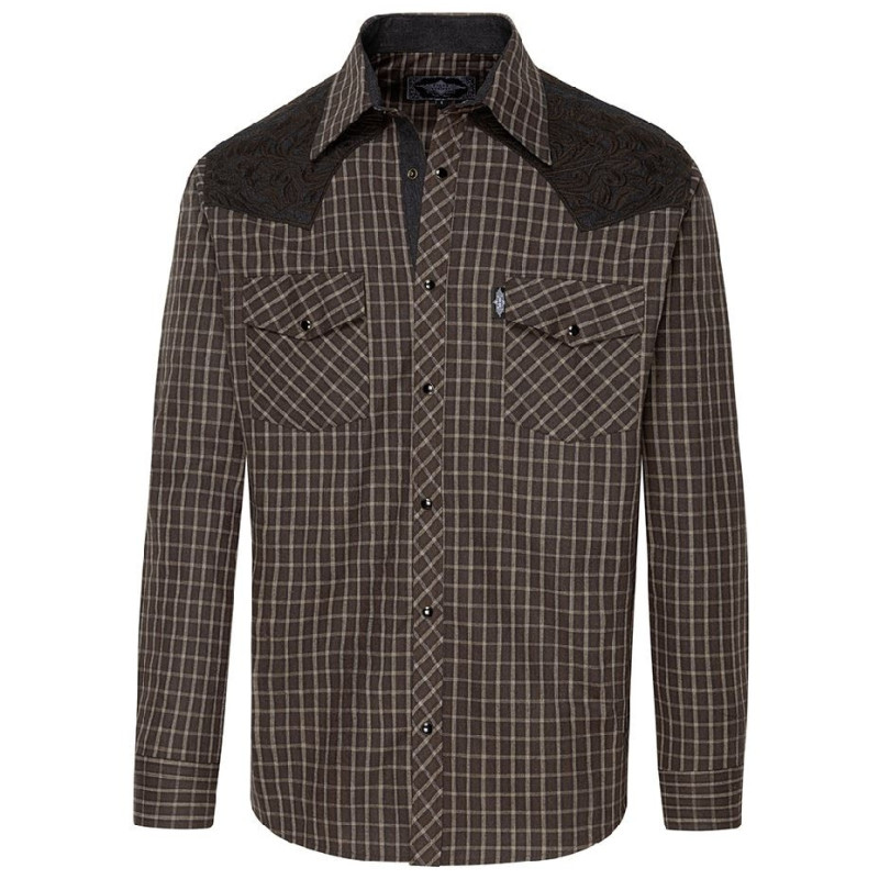 SAS_ROGER black - Plaid western shirt with embroidered... SAS_ROGER black - Plaid western shirt with embroidered...
