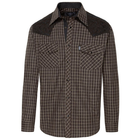 SAS_ROGER black - Plaid western shirt with embroidered... - Chemises | Soul Rebel E-Shop