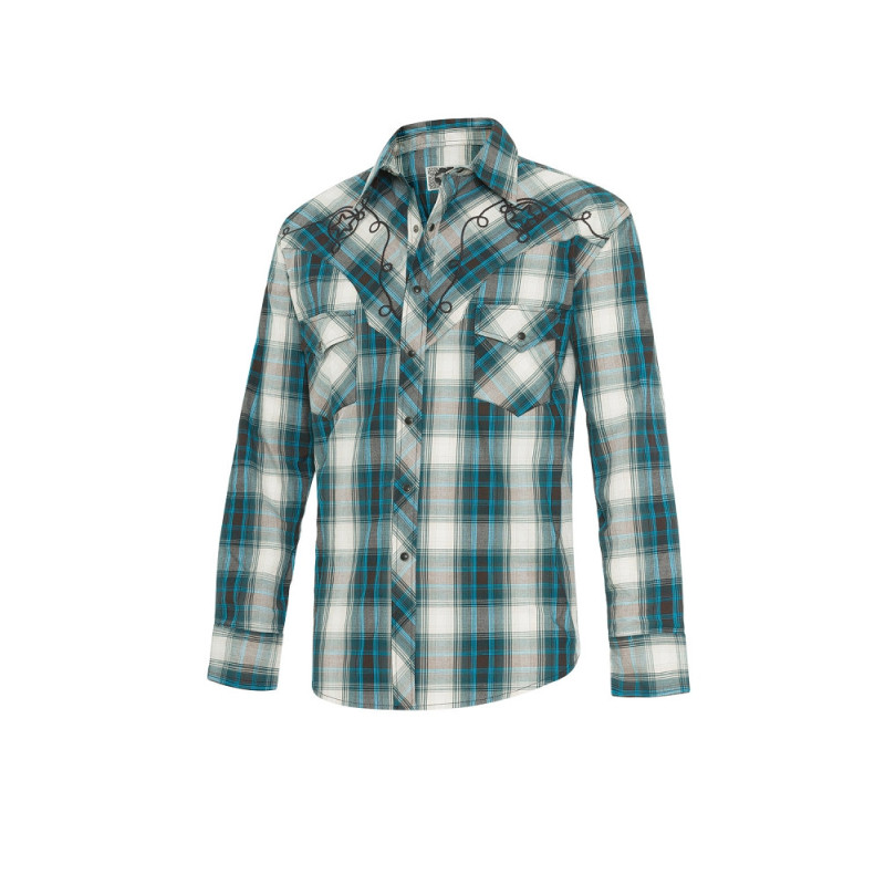 SAS_JEFF BLUE - Chemise a carreaux avec broderie,...