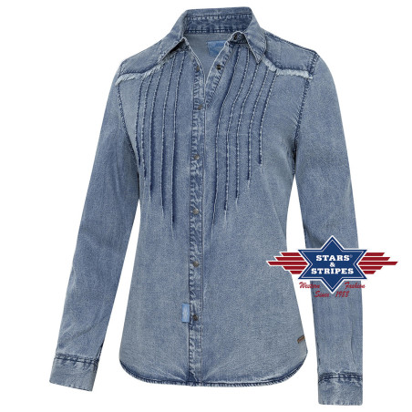 SAS_BLUE - This gently flowing denim blouse with... - Chemisiers | Soul Rebel E-Shop