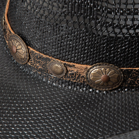 SAS_FRESNO - Chapeau western de paille avec tour de...