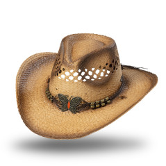 SAS_BUTTERFLY - Western straw hat with fancy hole... - Chapeaux paille | Soul Rebel E-Shop
