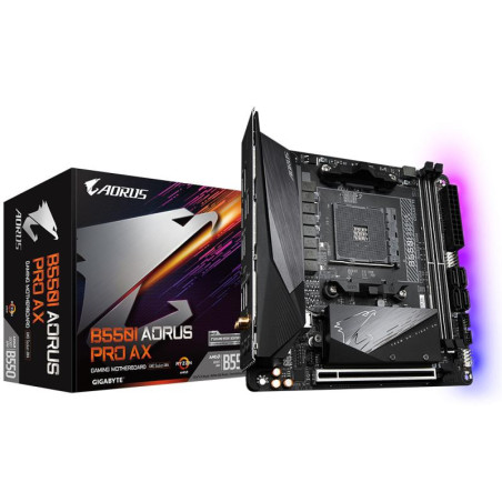 Cartes mères - GIGABYTE - B550I AORUS PRO AX Carte mère - Processeurs AMD Ryzen 5000, VRM 8 phases, jusqu'à 5300 MHz DDR4, 1xPCI